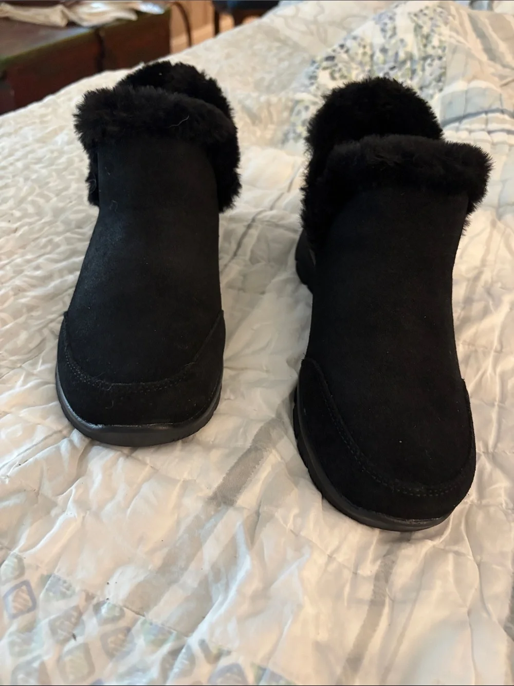 Skechers Black Faux Suede Fur-Lined Ankle Booties